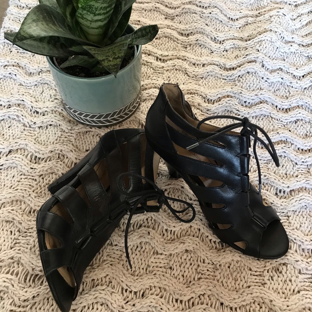 BCBG Generation Black Open Toe Heels